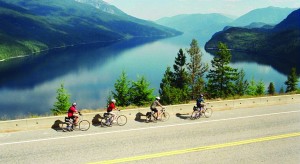 Cycling along Hwy 6 - Slocan Lk (Courtesy Wright Wheels)